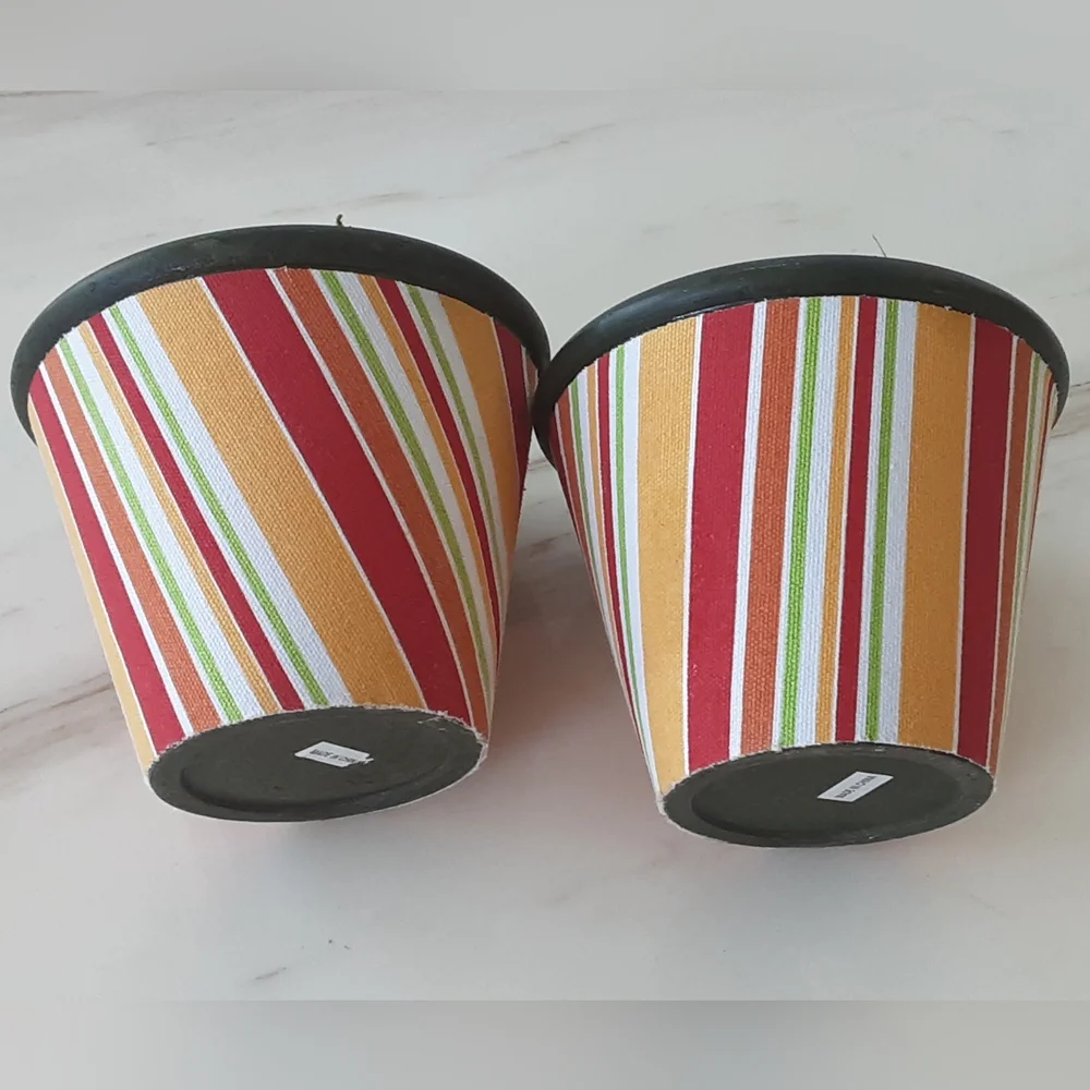 Fabric Covered Flower Pots Orange Striped Multicolor Silk Arrangement
